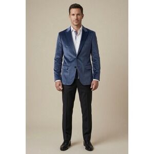 VERSACE Velvet Single-Breasted Blazer Blue Men US 40R Peak‎ Lapel Designer $2999